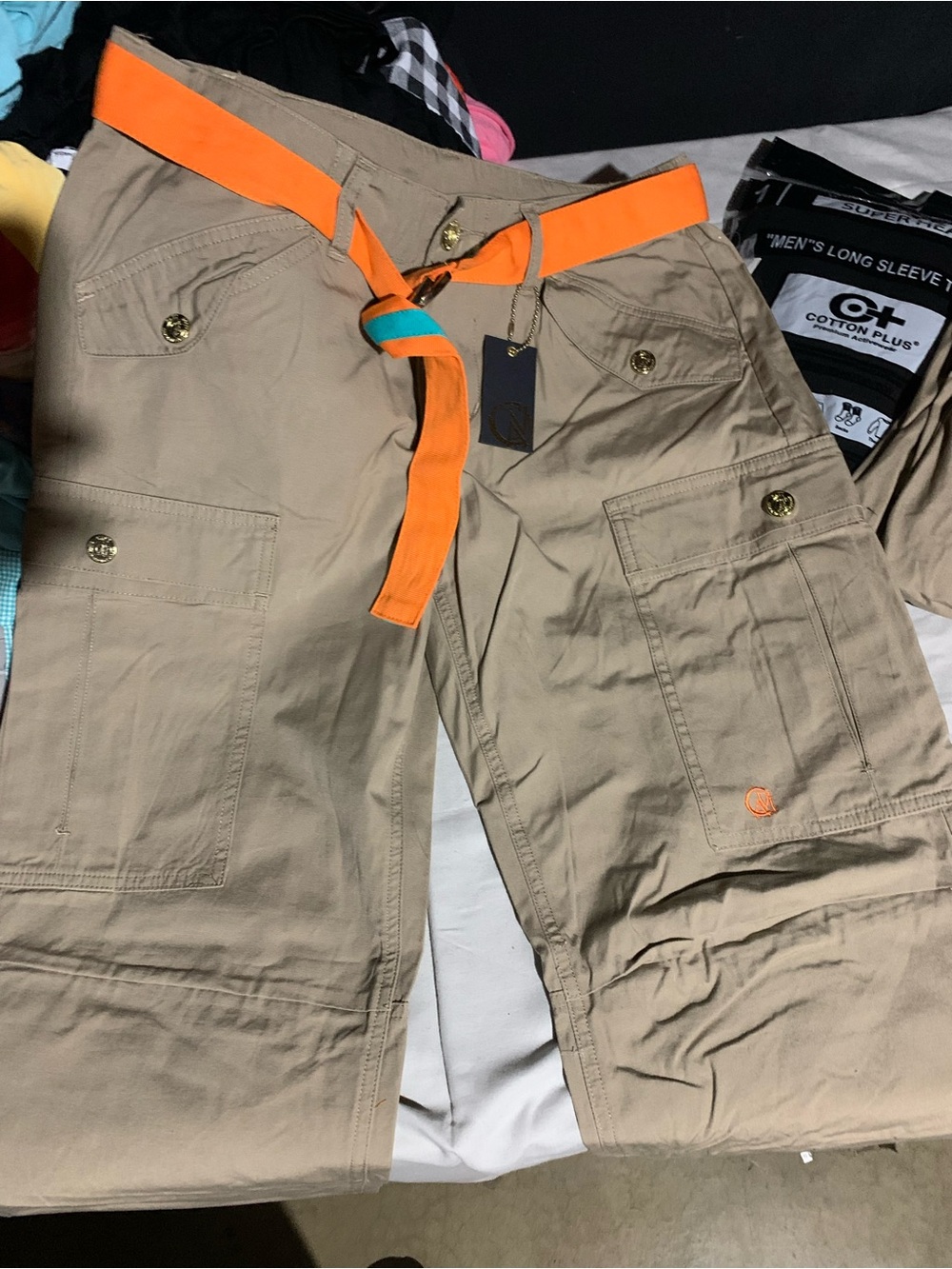 Cargo Utility Pants with Orange Contrast Belt - Women's